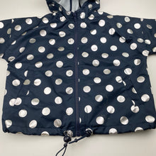 Load image into Gallery viewer, Girls Seed, navy &amp; silver spot spray jacket / raincoat, Sz: S, L: 41cm, armpit to armpit: 44cm, armpit to cuff: 26cm, FUC, size 4-5,  