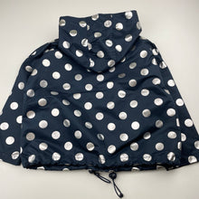 Load image into Gallery viewer, Girls Seed, navy &amp; silver spot spray jacket / raincoat, Sz: S, L: 41cm, armpit to armpit: 44cm, armpit to cuff: 26cm, FUC, size 4-5,  
