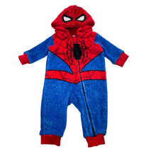 Load image into Gallery viewer, Boys Marvel, Spiderman fleece zip romper, detachable hood, GUC, size 0000,  