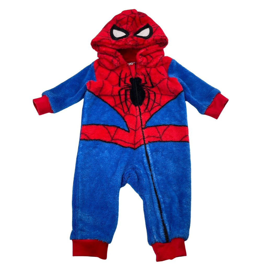 Boys Marvel, Spiderman fleece zip romper, detachable hood, GUC, size 0000,  