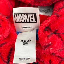 Load image into Gallery viewer, Boys Marvel, Spiderman fleece zip romper, detachable hood, GUC, size 0000,  