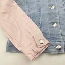 Load image into Gallery viewer, Girls Target, pink &amp; blue stretch denim jacket, poppers, FUC, size 5,  