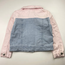 Load image into Gallery viewer, Girls Target, pink &amp; blue stretch denim jacket, poppers, FUC, size 5,  