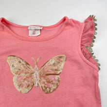 Load image into Gallery viewer, Girls Tutus &amp; Tambourines, pink tee / top, sequin butterfly, FUC, size 5,  