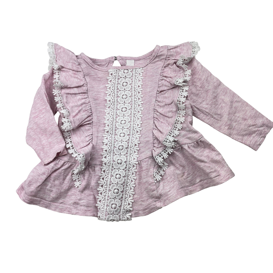 Girls Dymples, lace trim cotton long sleeve top, FUC, size 0,  