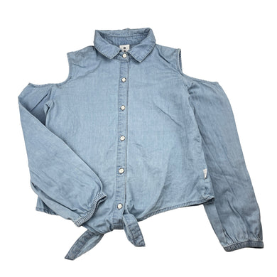 Girls Target, chambray cotton open-shoulder tie front top, GUC, size 8,  