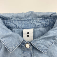 Load image into Gallery viewer, Girls Target, chambray cotton open-shoulder tie front top, GUC, size 8,  