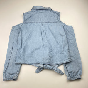 Girls Target, chambray cotton open-shoulder tie front top, GUC, size 8,  