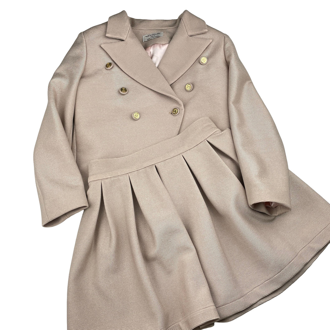 Girls Child by Petals Ink, gold ribbed jacket / blazer + skirt, L: 33cm, W: 27cm across, EUC, size 5,  