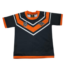 Load image into Gallery viewer, Unisex NRL Supporter, Wests Tigers jersey top, wash fade, FUC, size 4,  