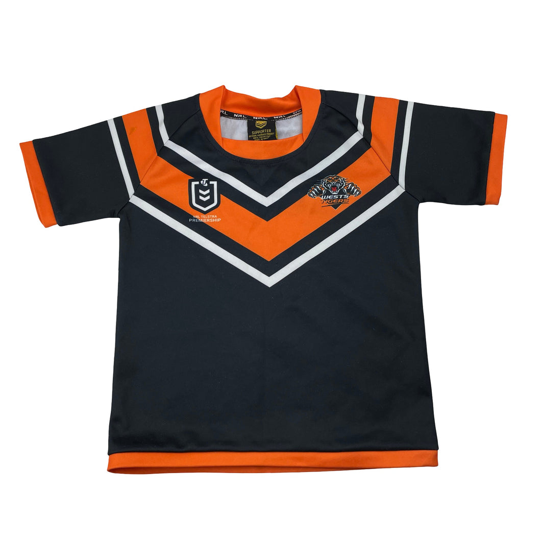 Unisex NRL Supporter, Wests Tigers jersey top, wash fade, FUC, size 4,  
