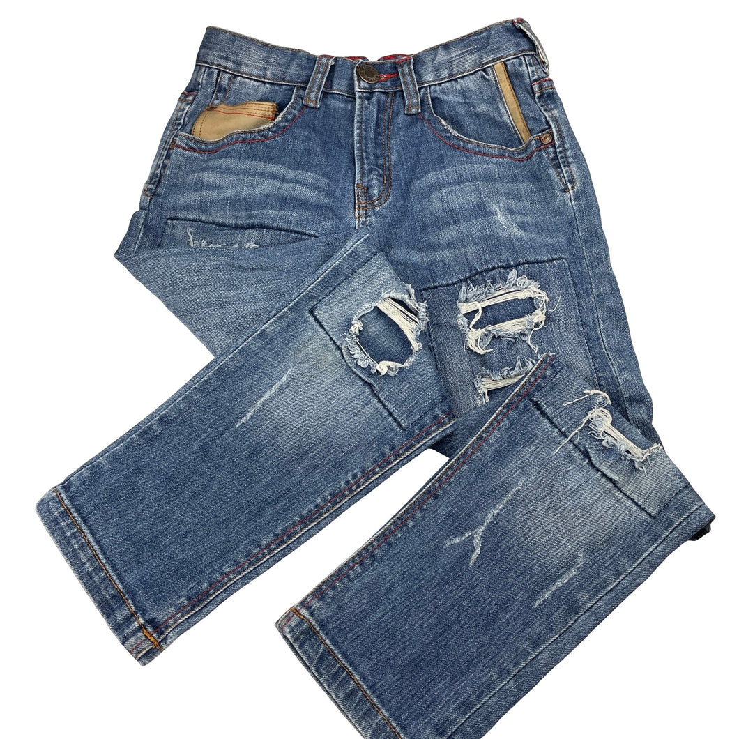Boys Zara, distressed stretch denim jeans, adjustable, Inside leg: 49cm, FUC, size 5-6,  