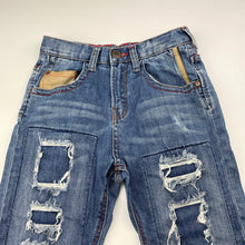 Load image into Gallery viewer, Boys Zara, distressed stretch denim jeans, adjustable, Inside leg: 49cm, FUC, size 5-6,  