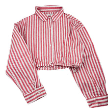 Load image into Gallery viewer, Girls Zara, striped cotton / linen cropped shirt / top, mark on lining, FUC, size 13-14,  