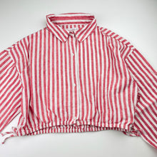 Load image into Gallery viewer, Girls Zara, striped cotton / linen cropped shirt / top, mark on lining, FUC, size 13-14,  