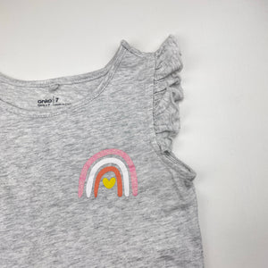 Girls Anko, grey marle cotton tee / top, rainbow, EUC, size 7,  