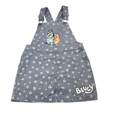 Girls Bluey, cotton overalls dress / pinafore, FUC, size 4, L: 55cm