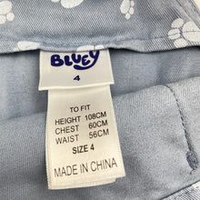 Load image into Gallery viewer, Girls Bluey, cotton overalls dress / pinafore, FUC, size 4, L: 55cm