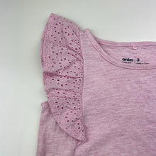 Load image into Gallery viewer, Girls Anko, pink marle broderie trim cotton top, EUC, size 3,  