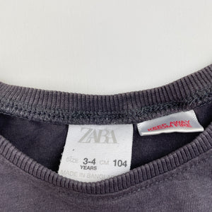 Girls Zara, grey cotton long sleeve tee / top, GUC, size 3-4,  
