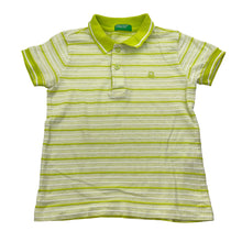 Load image into Gallery viewer, Boys United Colors of Benetton, green stripe cotton polo shirt top, no size, armpit to armpit: 30cm, FUC, size 3-4,  