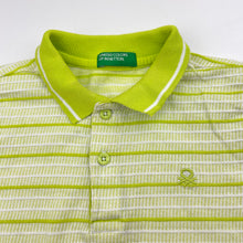 Load image into Gallery viewer, Boys United Colors of Benetton, green stripe cotton polo shirt top, no size, armpit to armpit: 30cm, FUC, size 3-4,  