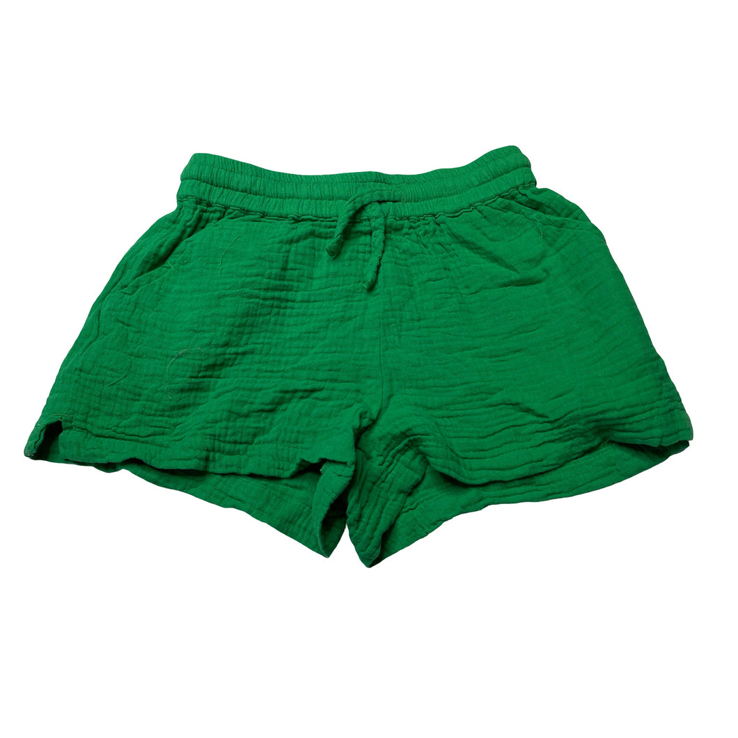 Girls Cotton On, green crinkle cotton shorts, elasticated, GUC, size 6,  