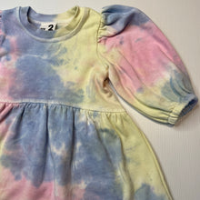 Load image into Gallery viewer, Girls Cotton On, tie dyed fleece lined sweater dress, FUC, size 2, L: 47cm at front