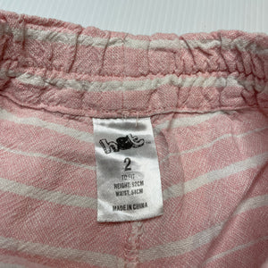 Girls H&T, pink & white stripe linen / viscose shorts, elasticated, GUC, size 2,  