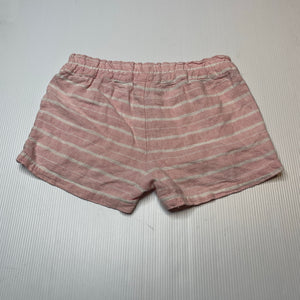 Girls H&T, pink & white stripe linen / viscose shorts, elasticated, GUC, size 2,  