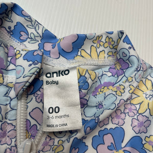 Girls Anko, floral all-in-one rashie suit, EUC, size 00,  