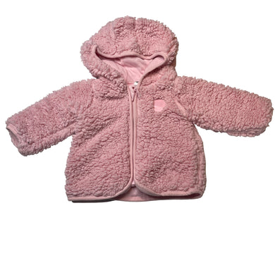 Girls Anko, lined pink fleece hooded jacket / coat, GUC, size 0,  