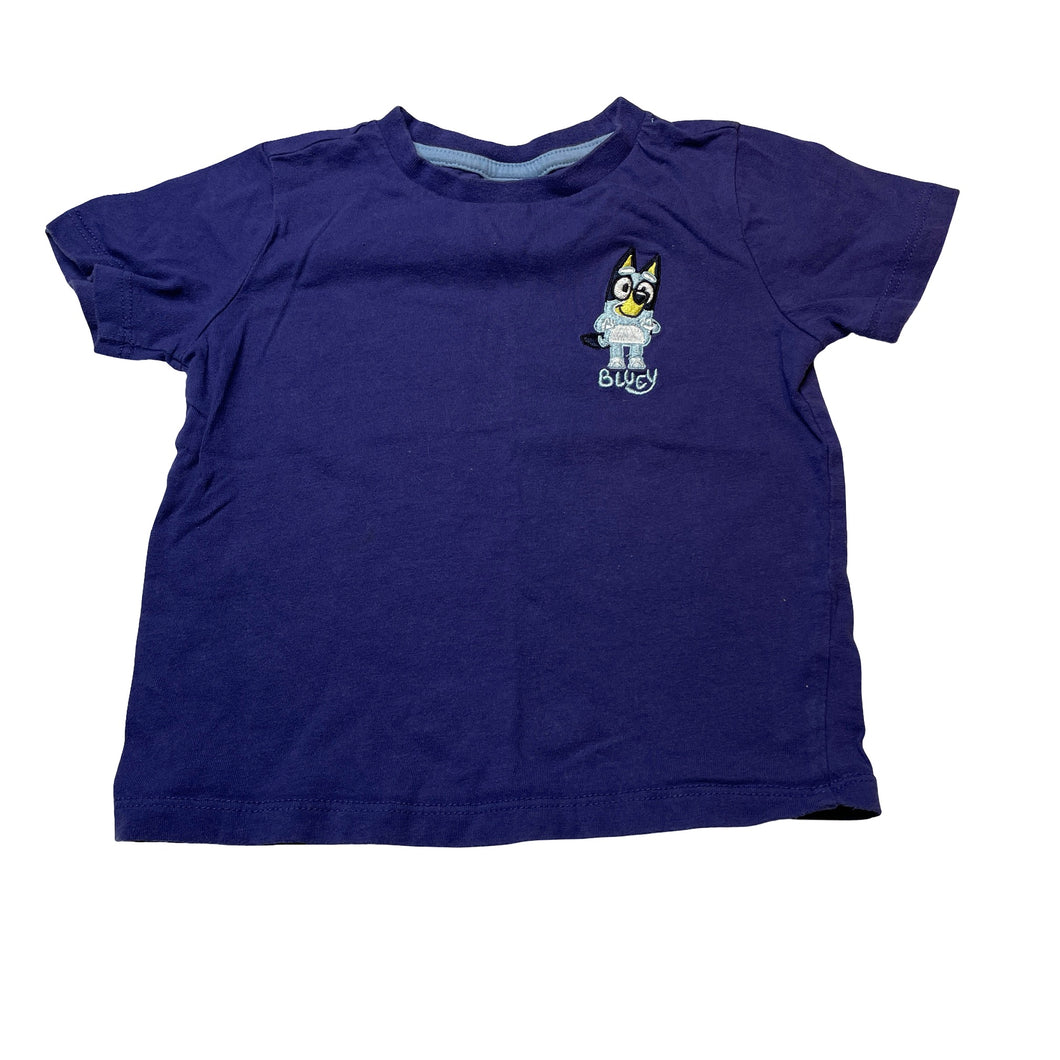 Unisex Bluey, embroidered cotton tee / top, wash fade, FUC, size 2,  