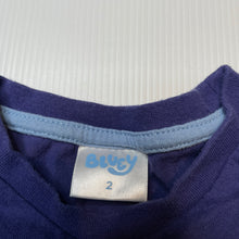 Load image into Gallery viewer, Unisex Bluey, embroidered cotton tee / top, wash fade, FUC, size 2,  