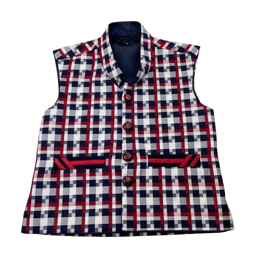 Boys J JUNIOR, red, white & navy waistcoat / vest, armpit to armpit: 30cm, GUC, size 2-3,  