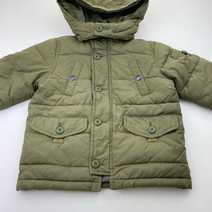 Boys GAP, khaki puffer jacket / coat, detachable hood, GUC, size 2,  