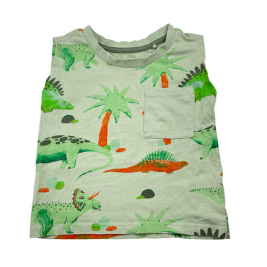 Boys Tilt, green cotton tank top, dinosaurs, FUC, size 1,  