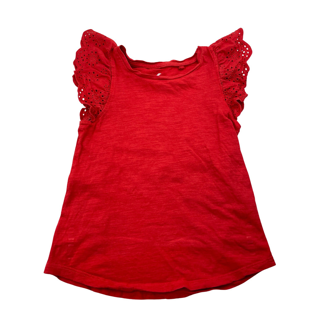 Girls Brilliant Basics, broderie trim red cotton top, FUC, size 6,  