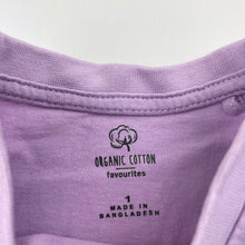 Load image into Gallery viewer, Girls Favourites, purple organic cotton tee / top, GUC, size 1,  