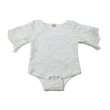 Load image into Gallery viewer, Girls white, lined lace romper, GUC, size 000,  