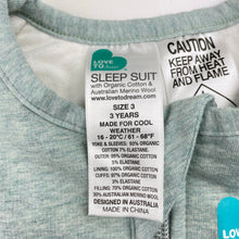 Load image into Gallery viewer, Unisex Love to Dream, organic cotton / merino wool SLEEP SUIT, 2.5 Tog, EUC, size 3,  