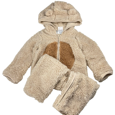 Unisex Sprout, cotton lined fleece zip hooded romper, GUC, size 1,  