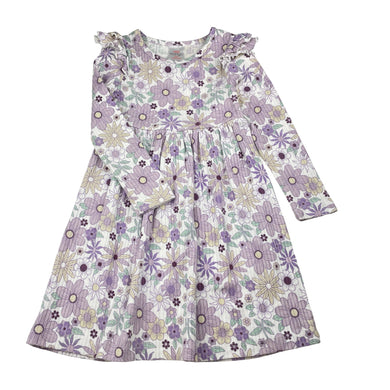 Girls Mango, floral ribbed long sleeve dress, EUC, size 4, L: 54cm