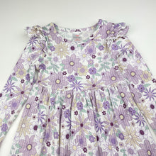 Load image into Gallery viewer, Girls Mango, floral ribbed long sleeve dress, EUC, size 4, L: 54cm