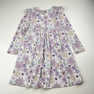 Girls Mango, floral ribbed long sleeve dress, EUC, size 4, L: 54cm