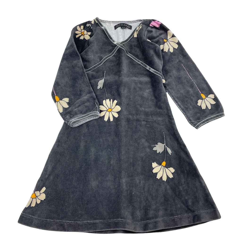 Girls Petit Louie, vintage velour cotton long sleeve dress, GUC, size 1-2, L: 53cm