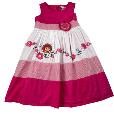 Girls Nickelodeon, Dora the Explorer lined embroidered cotton dress, GUC, size 4, L: 60cm