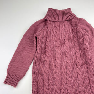 Girls Anko, cable knit sweater dress, pilling, FUC, size 4, L: 53cm