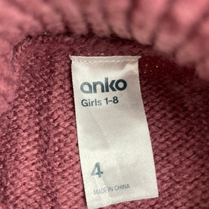 Girls Anko, cable knit sweater dress, pilling, FUC, size 4, L: 53cm