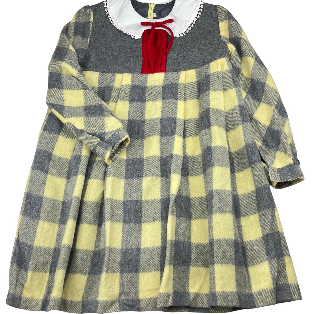 Girls vintage, lined wool / viscose long sleeve dress, armpit to armpit: 37.5cm, shoulder to cuff: 45cm, EUC, size 8, L: 69cm